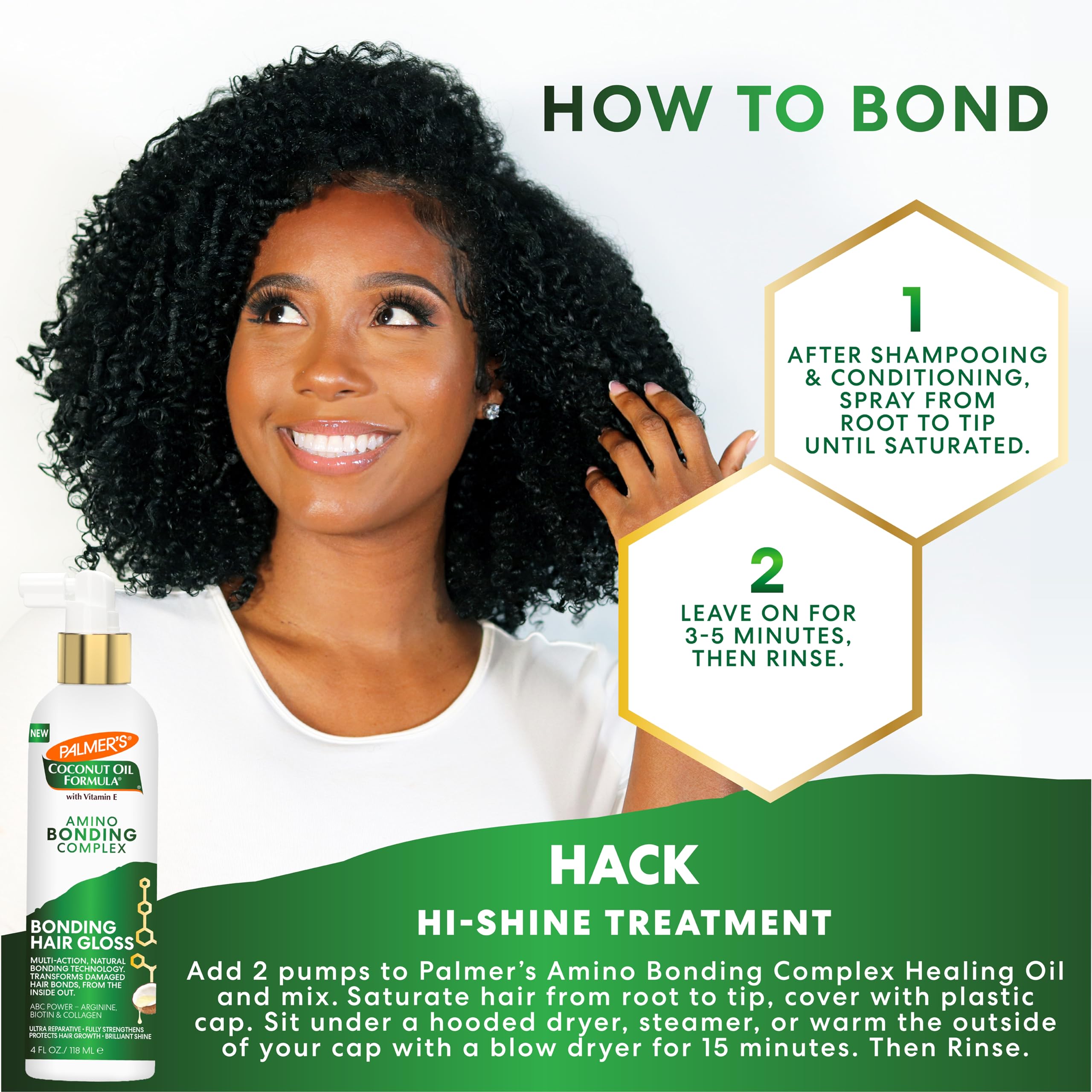 Palmer's Amino Bonding Complex Hair Gloss, Hair Shine Spray with Coconut Oil & Vitamin E, Hydrating, Heat Protectant, Anti Frizz, Adds Shine & Protects Hair Growth, All Hair Types, 4 fl. oz